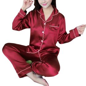 Women's Ice Silk Long Sleeve Home Pajama Set (Option: Wine Red-2XL)