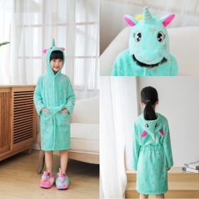 Tenma Bathrobe Flannel New Children's Home Clothes Nightgown (Option: Green fivepointed star Pegasu-10to11Y)