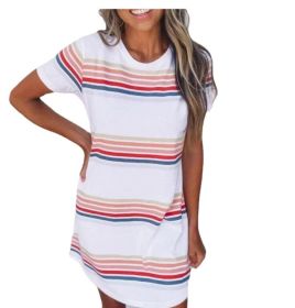 Women'S European And American Summer Color Striped Round Neck Dress Aliexpress Amazon Tt00567 (Option: 2XL-Pink)