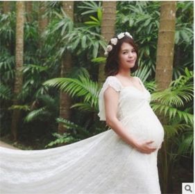 One-shoulder wedding dress Korean lace maternity dress (Option: White-XXL)