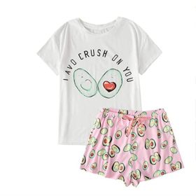 Cute Printed Pajamas Women's Short-sleeved Shorts Suit (Option: Pink 1-S)