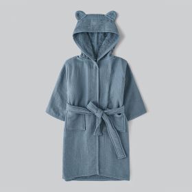 Children's Bathrobes Cotton Towel Material Nightgown Long Sleeve (Option: Blue-S)