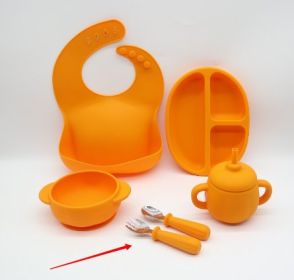 Children's Drop-resistant No-spill Cup Edible Silicon Dinner Plate (Option: Pumpkin fork spoon)