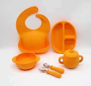 Children's Drop-resistant No-spill Cup Edible Silicon Dinner Plate (Option: Orange 6piece Set)