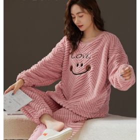 Couple Coral Fleece Thermal Pajamas Women's Long Sleeve Suit (Option: 83083-L)