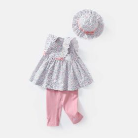 Baby Girls Floral Print Sleeveless Dress Combo Pink Solid Pants With Sun Hat In Sets (Size/Age: 90 (12-24M))