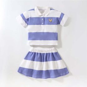 Baby Girl Striped Pattern Polo Neck Shirt With Skirt Sets In Summer (Size/Age: 90 (12-24M))