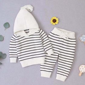 Baby 1pcs Striped Pattern Knitted Hoodie With Hat & Pants Warm Sets (Size/Age: 73 (6-9M))