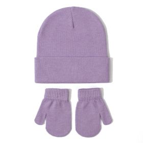 All-matching Solid Color Baby Knitted Hat Gloves Suit (Option: 6 Purple-S)