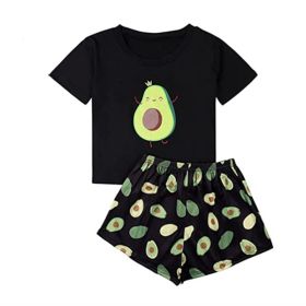 Cute Printed Pajamas Women's Short-sleeved Shorts Suit (Option: Black-M)